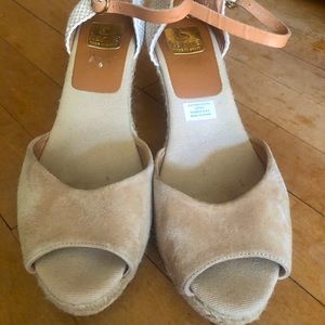 Kanna Tan Suede Espadrille Wedge Sandals Size US10